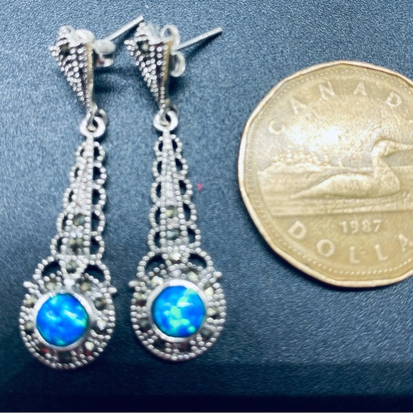 925 butterfly fire Opal and marcasite earrings - Picture 1 of 1